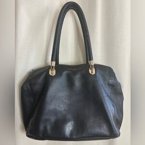 Cole Haan Benson II Black Pebbled Leather Work Tote Gold Hardware